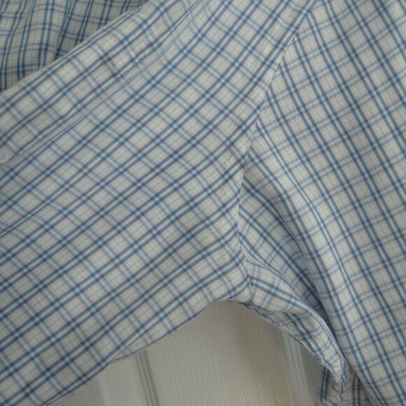 Peter Millar Long Sleeve Button Down Dress Shirt XL Blue White Plaid Cotton Silk - Picture 5 of 10